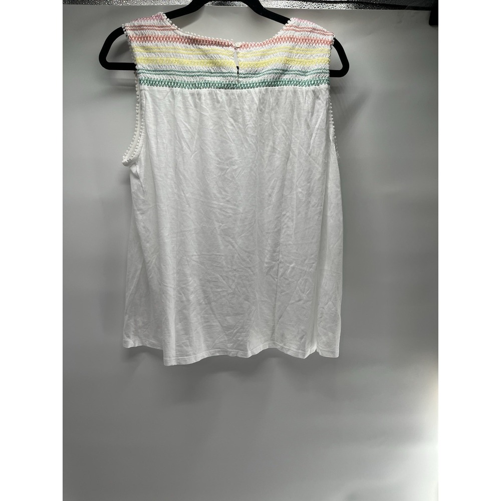 Women's Loft White tank top LOFT colorful embroidered stripes Large - Picture 4 of 6